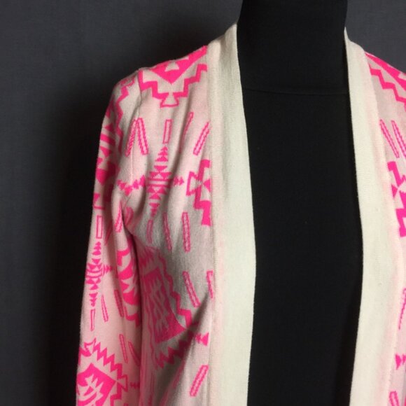 T/O Cardigain Sweater Aztec Pattern Hot Pink Medium 80's - Picture 8 of 11
